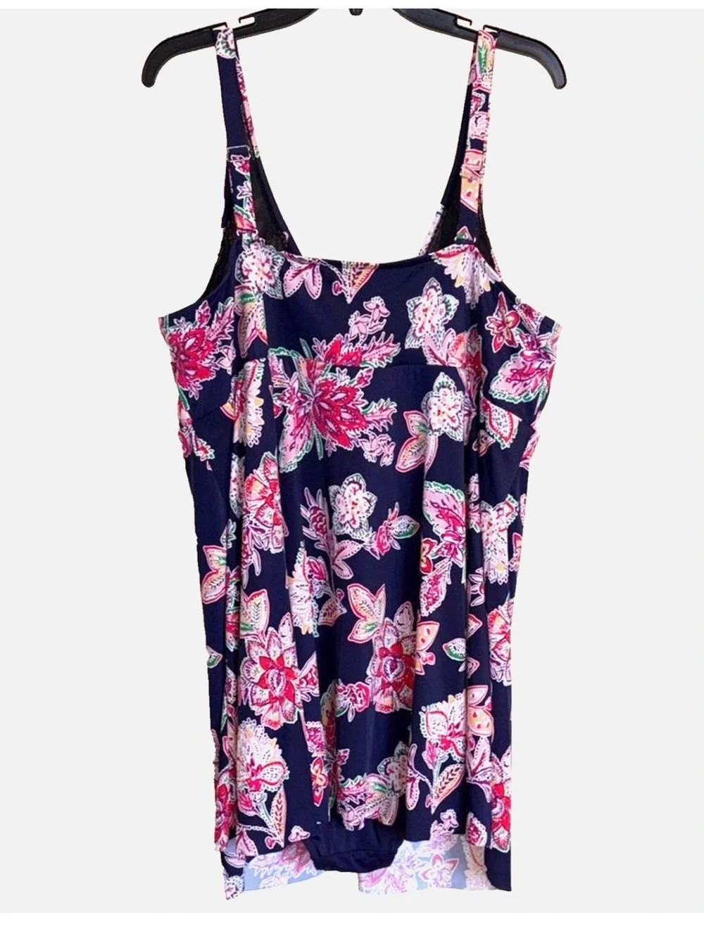 Swimsuits For All Size 28 Plus Floral Swim Dress Tummy Control Navy
